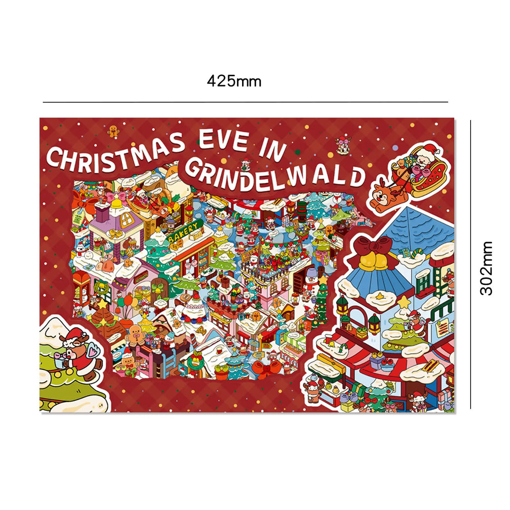 Christmas village scene sticker kit package measuring approximately 425 by 302 millimeters