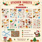 Ten transparent Christmas sticker sheets and two numbered helper sheets for building a miniature holiday village scene