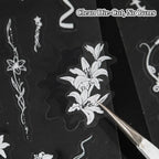 Close-up of a white floral PET sticker with clean die-cut edges