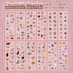 Cloudside Meadow cat journaling sticker sheets with clear and matte PET designs