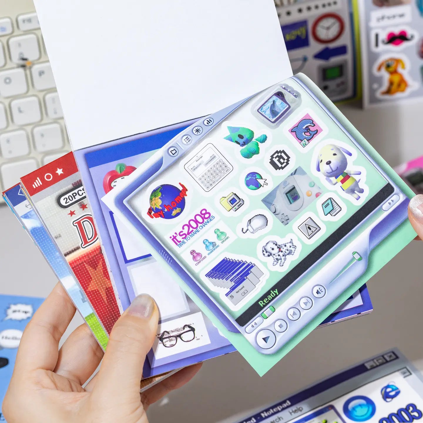 Close-up of a digital-themed sticker sheet from the Colorful Daily Life Journaling Sticker Book