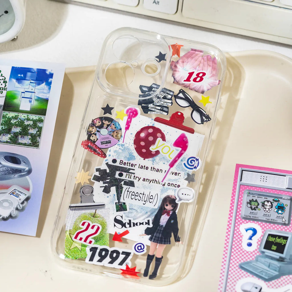 Phone case decorated with stickers from the Colorful Daily Life Journaling Sticker Book