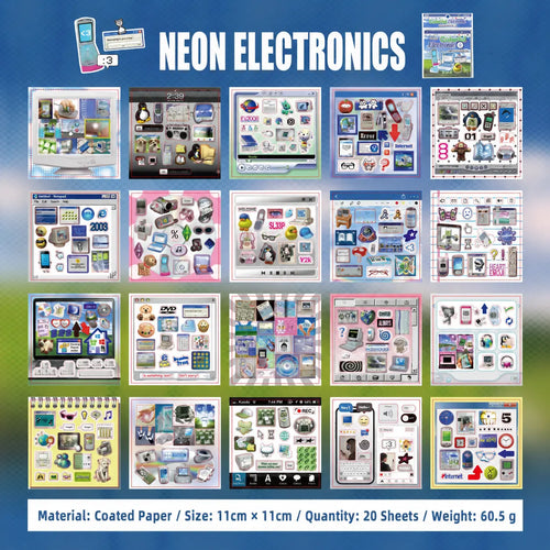 Overview of the Colorful Electronic Journaling Sticker Book showing 20 coated paper sticker sheets