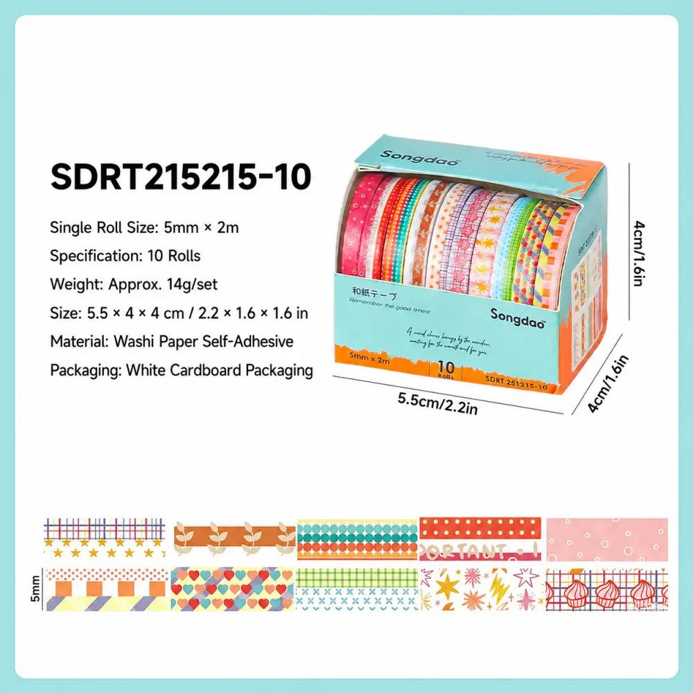 Colorful Patterns style 10 washi tape set
