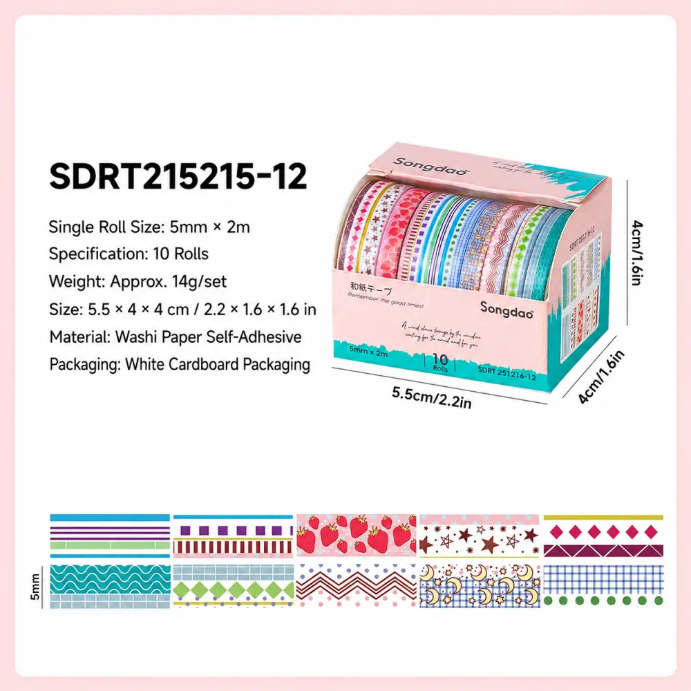 Colorful Patterns style 12 washi tape set