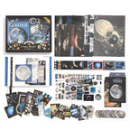 Cosmic Mystery Junk Journal Kit full contents flat lay showing coordinated celestial journaling supplies