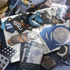 Cosmic Mystery Junk Journal Kit moon phase ephemera with celestial cards, stickers, papers, and journaling pieces