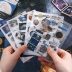 Cosmic Mystery Junk Journal Kit PET sticker sheets with celestial, moon, and astronomy-inspired designs