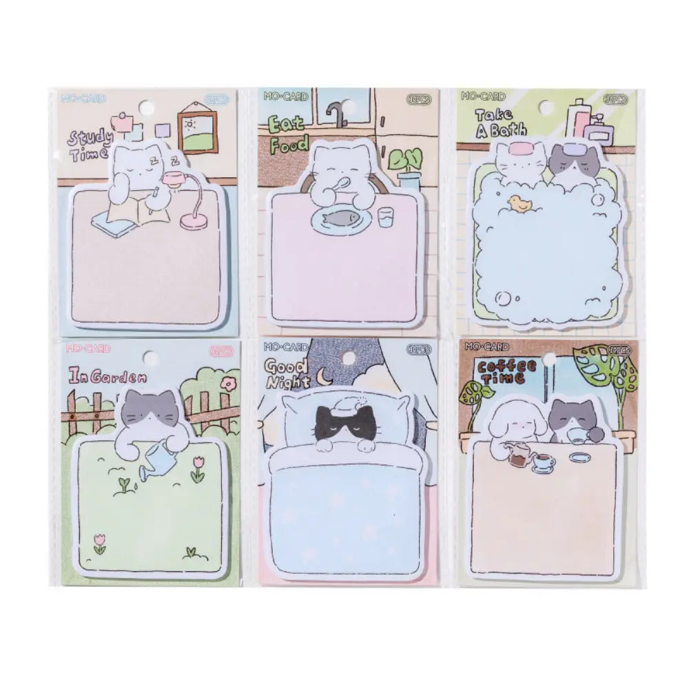 Cozy Animal sticky notes All 6 Styles set with cat-themed note pads for journals and planners.