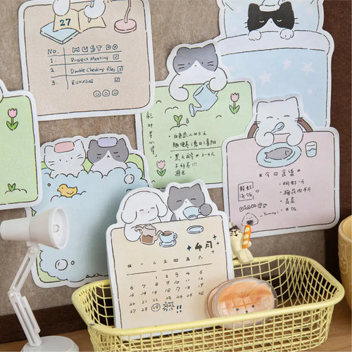 Cozy Animal sticky notes assortment showing six cat note designs for journaling and planner decoration.