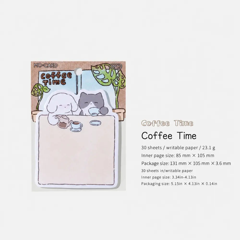 Coffee Time Cozy Animal sticky notes with cat clipboard artwork for planner reminders.