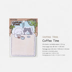 Coffee Time Cozy Animal sticky notes with cat clipboard artwork for planner reminders.