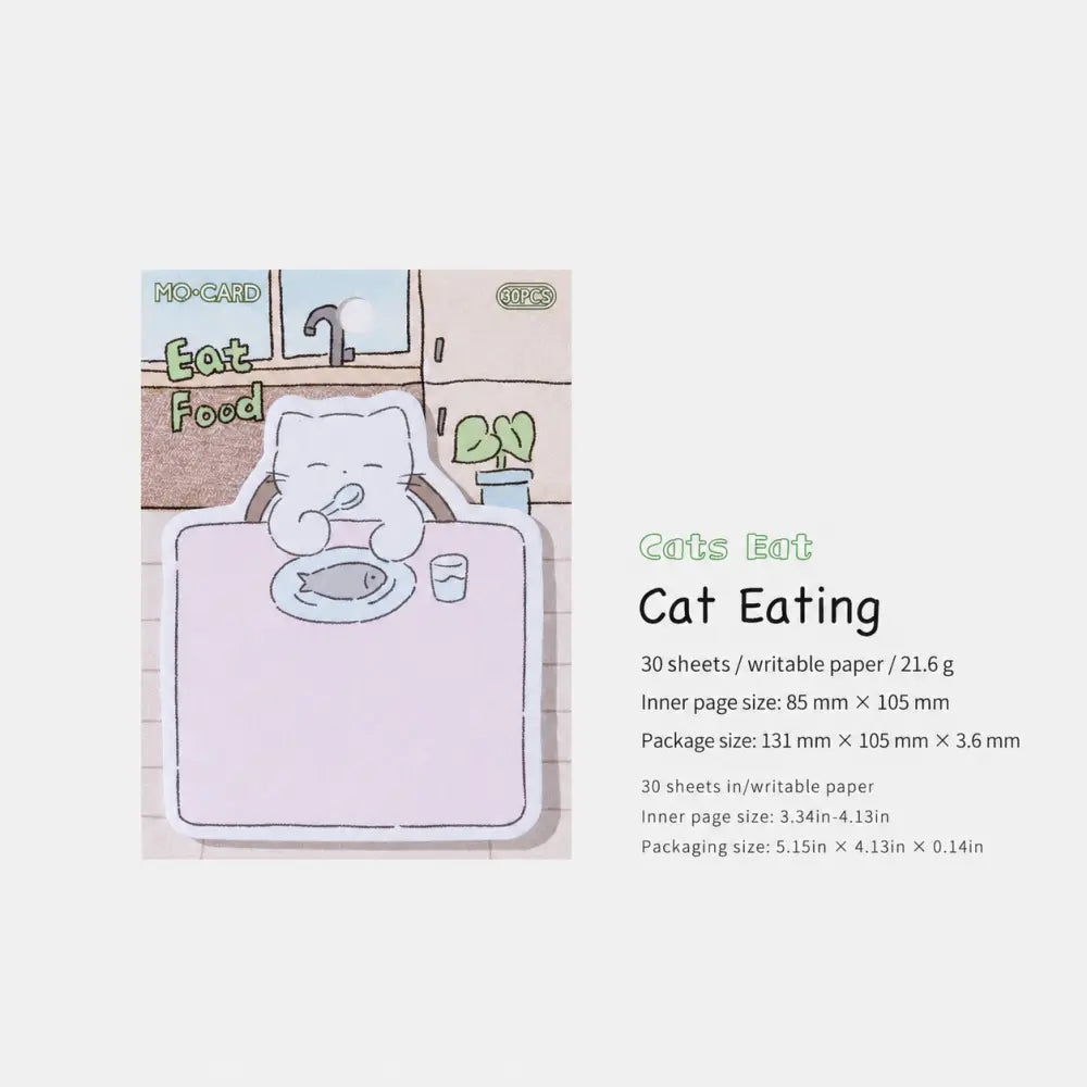 Cat Eating Cozy Animal sticky notes with illustrated cat page for scrapbook captions.