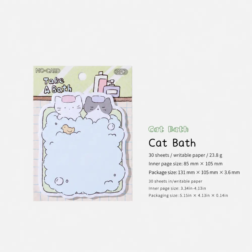 Cute Bath Cozy Animal sticky notes with bath-themed cat artwork for planners and journals.