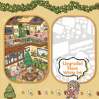 Cozy attic scene sticker kit detail showing upgraded thick white ink on flat PET stickers