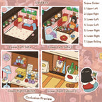 Cozy attic scene sticker kit occlusion preview showing scene order and layered sticker placement