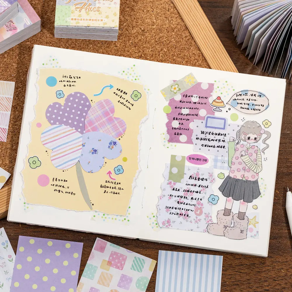 Cozy Childhood Dreams sticky notes packaging view with soft motif note pads for journals and planners.