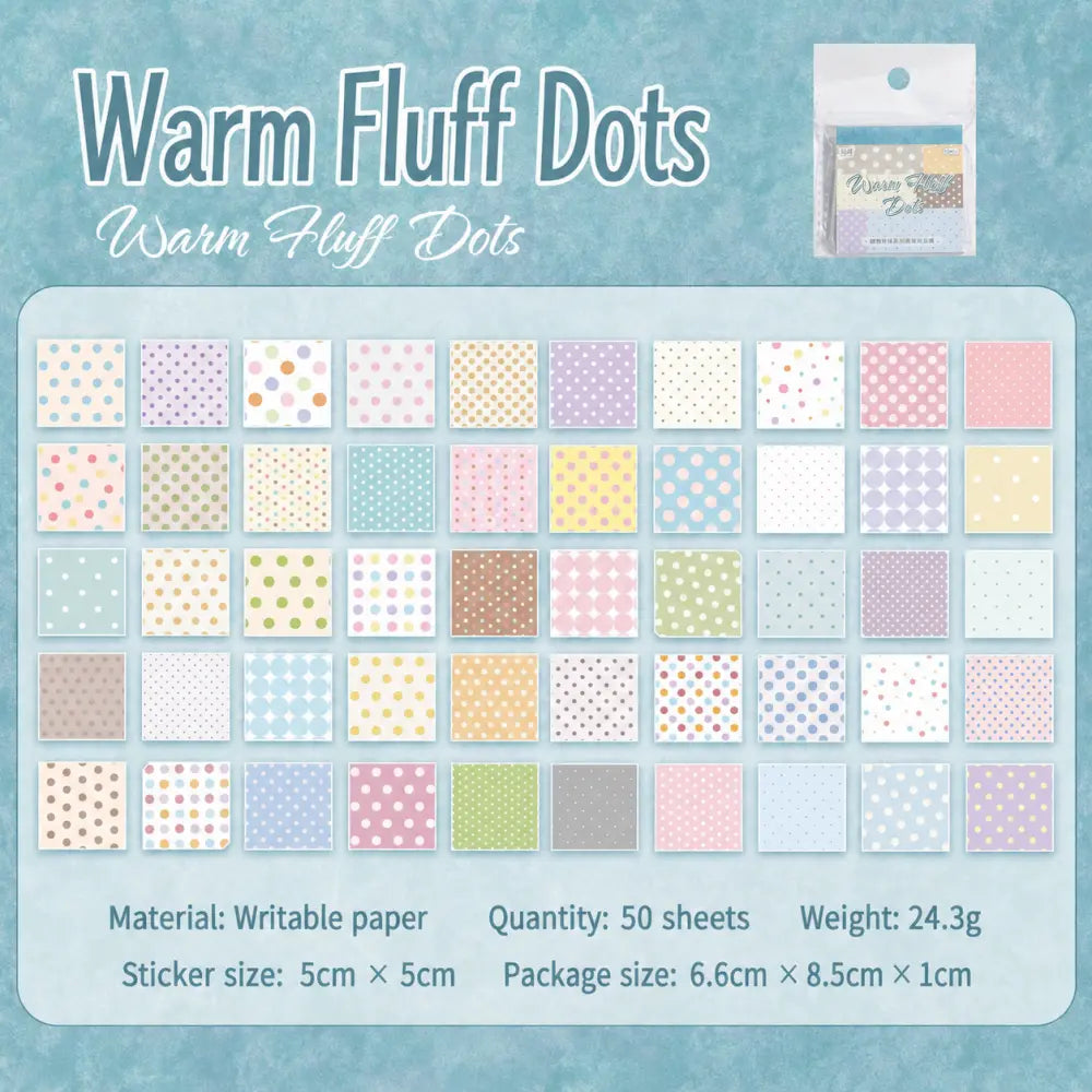 Warm Fluff Dots Cozy Childhood Dreams sticky notes with soft dotted grid for journals and planners.