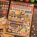 Cozy Izakaya 3D scene sticker kit with a finished Japanese-style restaurant miniature display and sticker elements