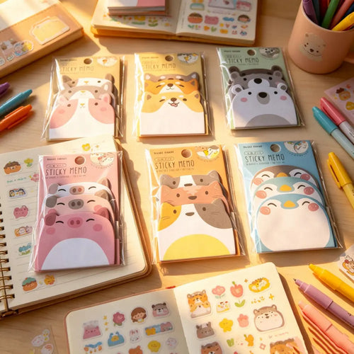 Cute Animal sticky notes set with illustrated animal memo pads for planners, journals, and scrapbook pages.