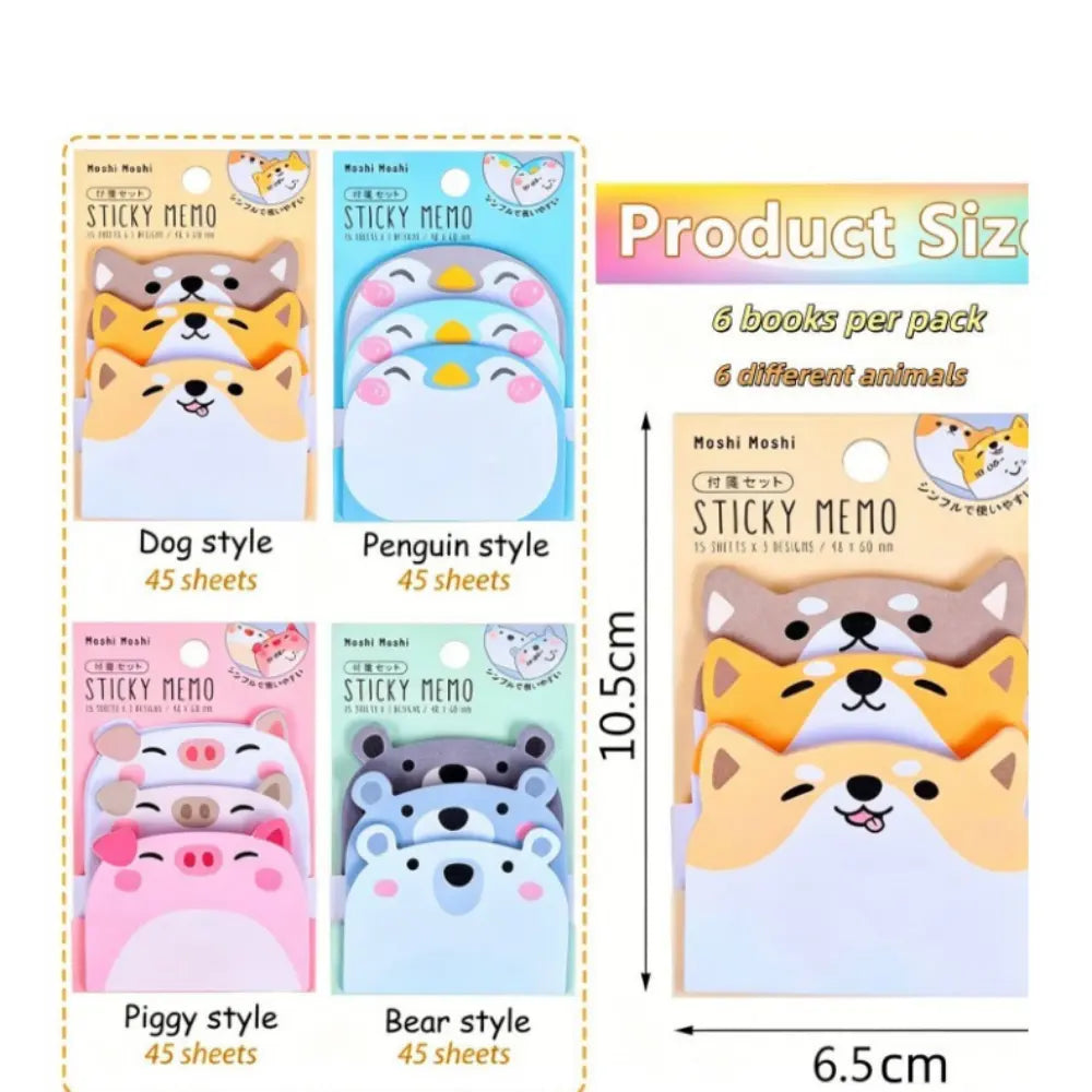 Cute Animal sticky notes packaging view for animal note pad sets used in planners and journals.