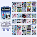 Cyber Illusion sticker sheet overview with glitter, glossy, and matte cyberpunk designs