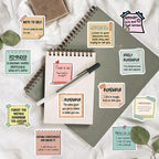 Daily Reminder Quotes sticky notes detail showing printed quote labels and pastel memo shapes for creative planning.