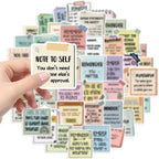 Daily Reminder Quotes sticky notes packaging view for the 50-piece quote label set used in planners and journals.