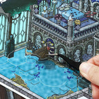 Close-up of Deep Sea Manor sticker placement with tweezers and blue manor scene card