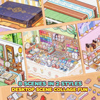 Eight finished desk scenes from the Desk Corner Collection Scene Sticker Book
