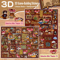 Detective Mini Theater 3D scene sticker kit showing two sticker sheets and one background sheet
