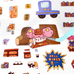 Close-up of a pre-cut detective character sticker being peeled from the sheet