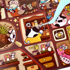 Close-up of a cat sticker being placed onto the Detective Mini Theater background scene