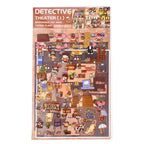 Detective Mini Theater sticker kit package showing pre-cut character, furniture, plant, and room detail stickers