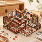 Dreamy Japanese Deli 3D Scene Sticker Kit finished display with a cozy miniature food shop layout