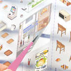 Close-up of frosted PET stickers being peeled for miniature scene building