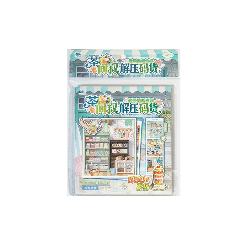 Packaged Dreamy Romance Scene Sticker Book from the Tea Room Therapy Collage series