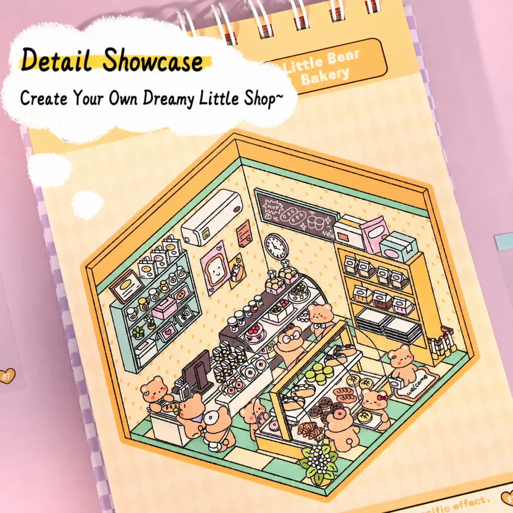 Little Bear Bakery scene page inside the Dreamy Shops 3D Scene Sticker Book
