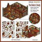 The Duke’s Study scene sticker kit with red gothic study scene card and PET sticker sheets