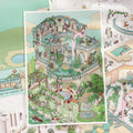 Eden Garden 3D scene sticker kit showing a finished garden terrace scene with fountains, statues, vines, and stairways