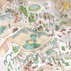 Eden Garden PVC sticker sheets with numbered garden pieces including fountains, railings, plants, statues, and terrace details