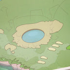Close-up of the Eden Garden white card backdrop with a pond and light placement guide outlines