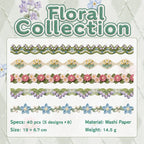 Floral Collection crochet-look border journaling stickers with 40 washi paper pieces