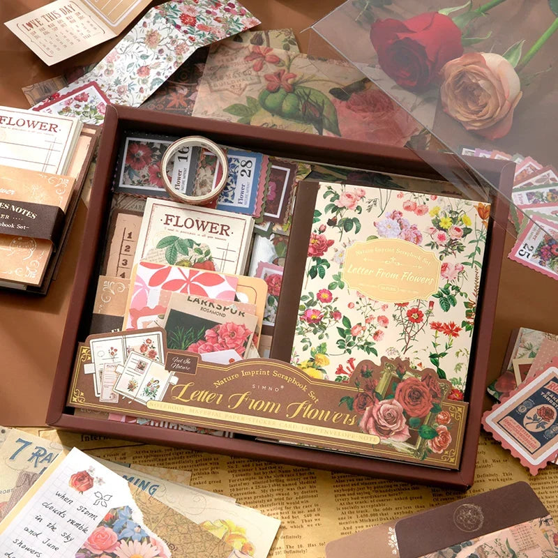 Floral Correspondence Junk Journal Kit gallery image 1 showing floral papers, letter-style ephemera, stickers, and journaling accents for scrapbooking and collage