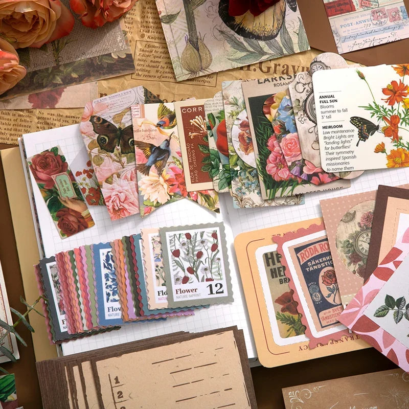 Floral Correspondence Junk Journal Kit gallery image 5 showing floral papers, letter-style ephemera, stickers, and journaling accents for scrapbooking and collage