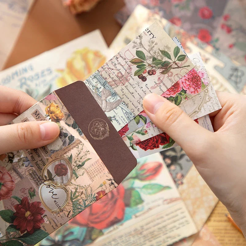 Floral Correspondence Junk Journal Kit gallery image 8 showing floral papers, letter-style ephemera, stickers, and journaling accents for scrapbooking and collage