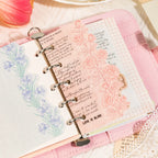 Floral journaling stickers used in a ring planner with layered paper and botanical page decoration