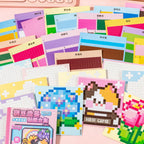 Full layout of Flower Garden Pixel Mosaic Sticker Book with flower designs and sticker sheets