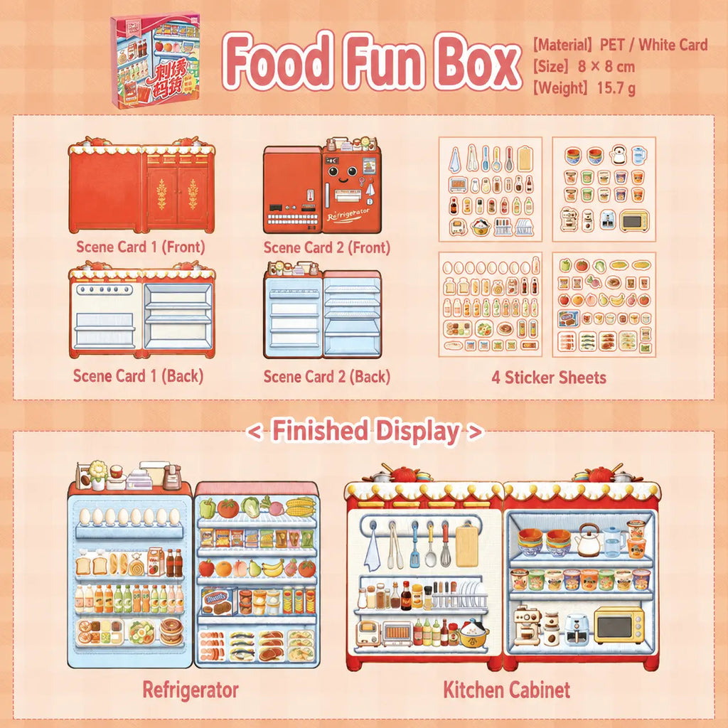 Food Fun miniature scene sticker kit with refrigerator and kitchen cabinet scenes