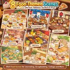 Food-themed scene collage with daily meals, seafood, hot pot, sweets, BBQ, tropical food, snacks, and picnic themes
